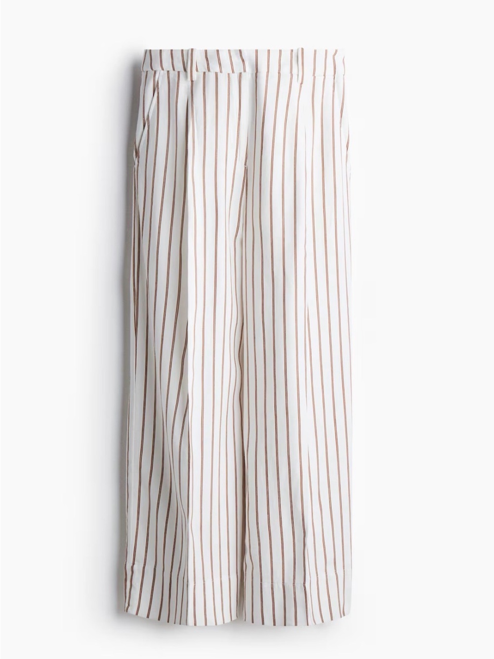 Wide-Leg Striped Pants - White with Brown Stripes